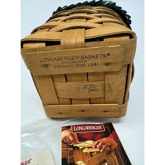 Longaberger 1996 Green Trim Medium Spoon Basket Emerald Vine Liner Protector - Picture 9 of 9